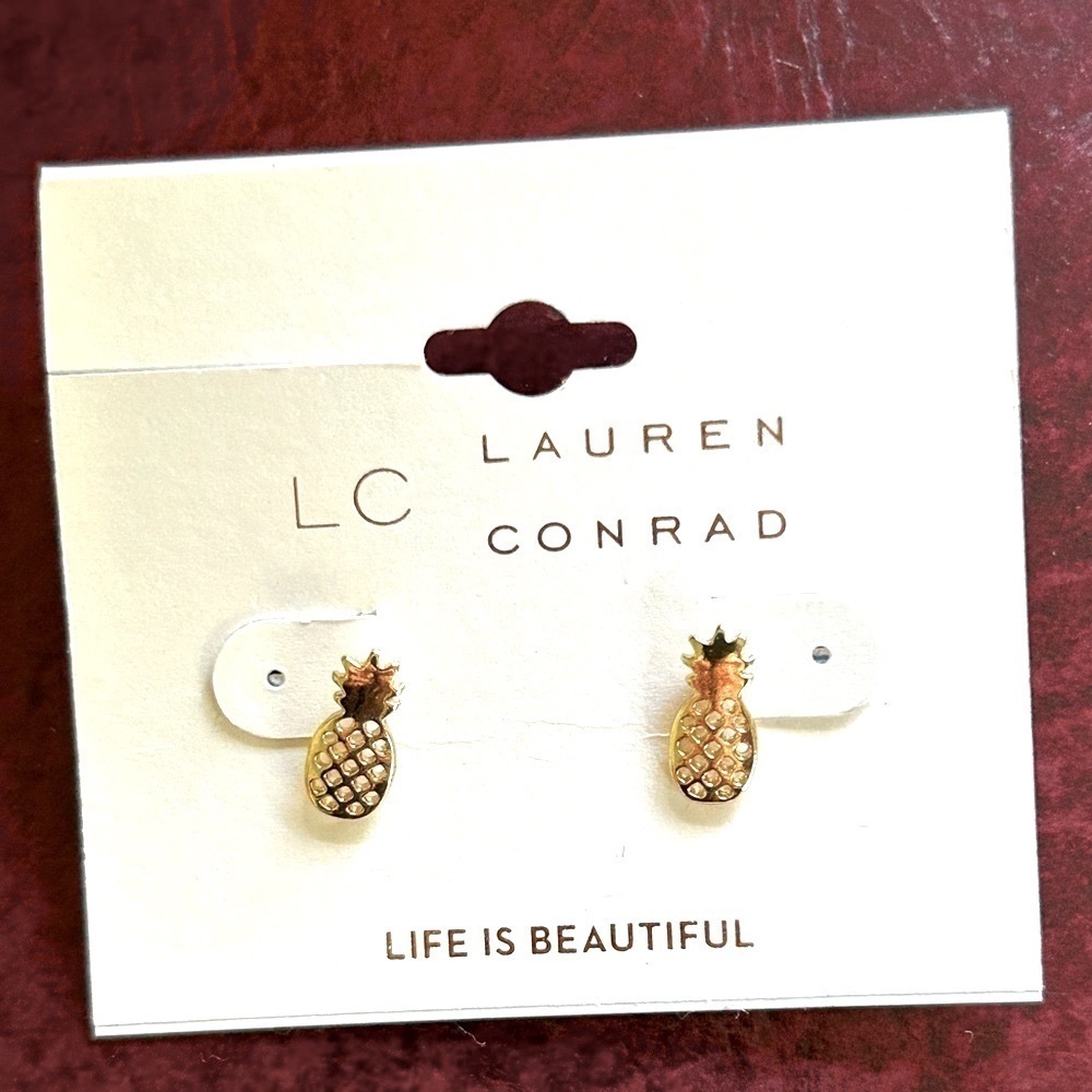 NEW! Pineapple Pierced Gold Earrings Studs Necklace for Special BOGO